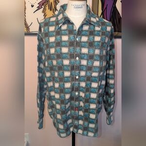 OTTO Teal, Gray & White Plaid Casual Button-Up